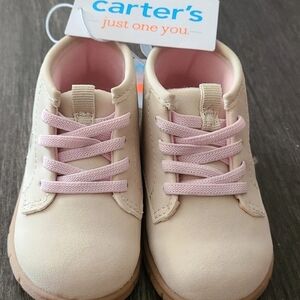 Carter's Cream Baby Shoes with Pink Laces